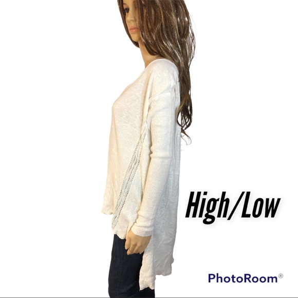 FREE PEOPLE LINEN BLEND LIGHTWEIGHT SLOUCHY FIT HIGH/LOW SWEATER - Picture 2 of 7